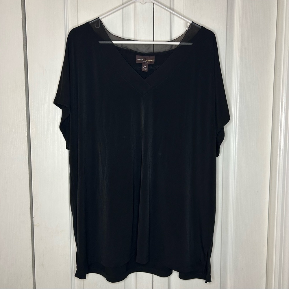 Dana Buchman Black Short Sleeve V-Neck Top blouse 2X
